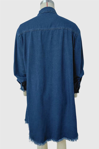 Vintage Frayed-Hem Denim Shirt Dress