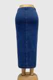 Button-Front Denim Midi Skirt