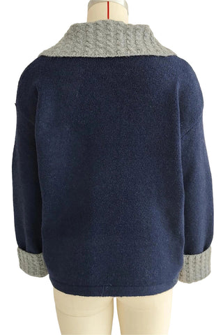 Striped Button Cardigan with Contrasting Collar