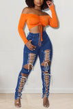 Lace-Up Cutout Straight Jeans