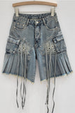 Unique Distressed Fringe Denim Shorts