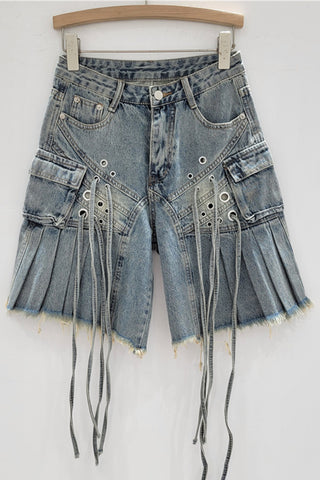 Unique Distressed Fringe Denim Shorts