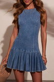Sleeveless Denim Pleated Dress