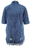 Distressed Button-Front Denim Dress