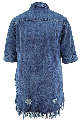 Distressed Button-Front Denim Dress
