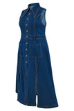 Sleeveless Button Denim Midi Dress