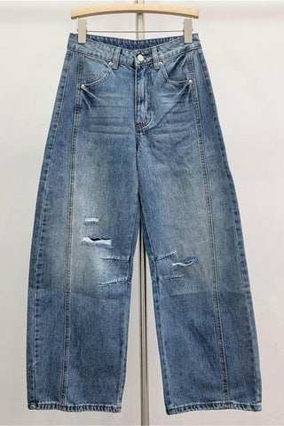 Distressed Wide-Leg Denim Pants
