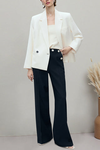 Wide-Leg Button Detail Pants