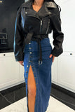 Denim High Slit Pencil Skirt