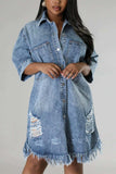 Distressed Button-Front Denim Dress