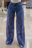 Lace Cutout Flare Denim Pants
