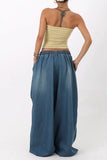 Elastic-Waist Wide Leg Denim Pants