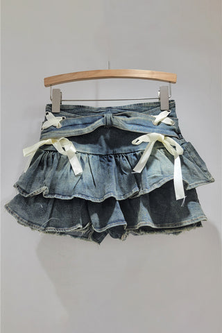 Layered Ruffle Mini Skirt with Bows