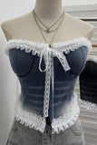Lace-Trim Denim Corset Tank