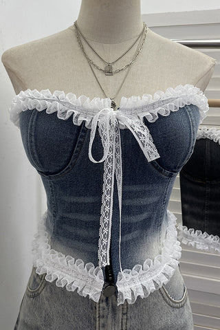Lace-Trim Denim Corset Tank