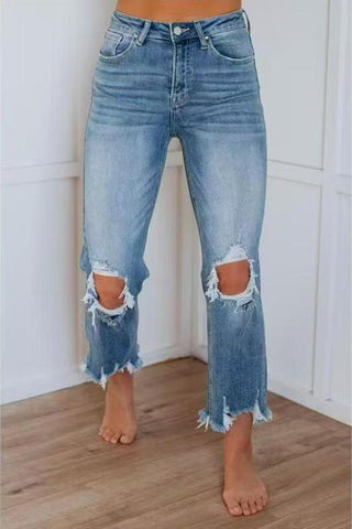 Distressed Straight-Leg Jeans