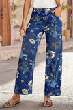 Floral Pattern High-Waisted Jeans