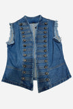 Button-Detail Frayed Vest