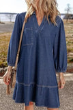 V-Neck Denim Dress with Soft Ruffle Hem