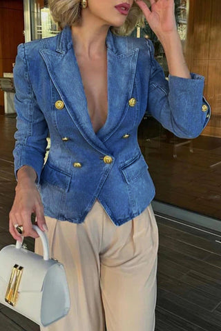 Stylish Buttoned Denim Blazer