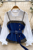 Belted Denim Combo Blouse