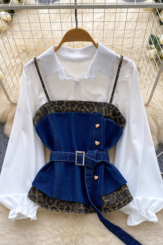 Belted Denim Combo Blouse