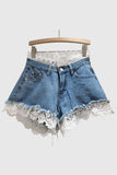 Lace-Accent Denim Shorts