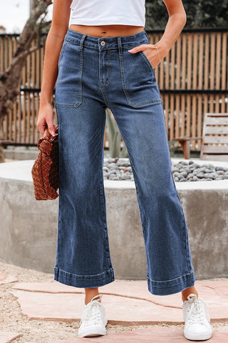 Cropped High Rise Wide Leg Jeans