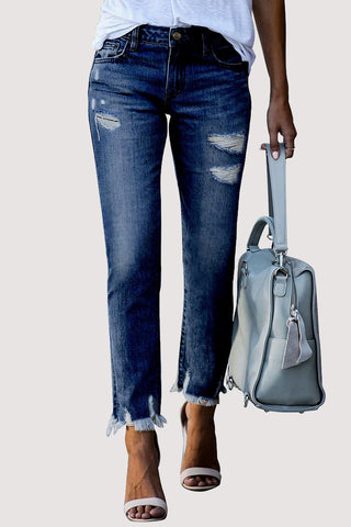Distressed Hem Skinny Jeans