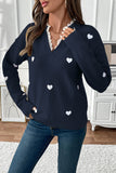 Heart Patterned V-Neck Sweater