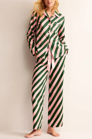 Striped Button-Up Pants Set
