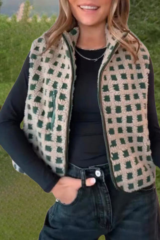Zip-Front Checkered Vest