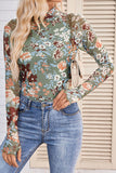 Floral High-Neck Long Sleeve Blouse