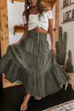 Tiered Button-Front Denim Skirt