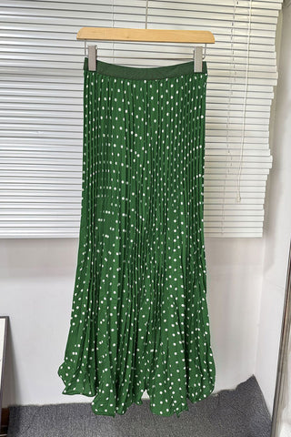 Pleated Polka Dot Maxi Skirt