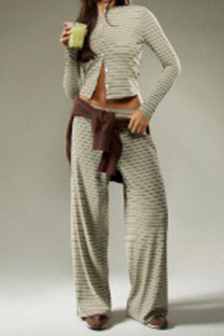Striped Button Long Sleeve Pants Set