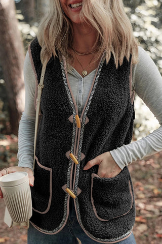 Contrast Trim Patch Pocket Button Vest