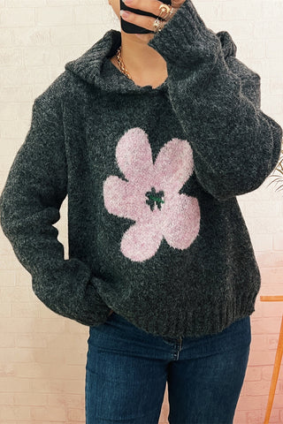 Floral Knit Sweater with Hood