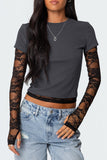 Lace Sleeve Fitted Tee