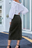 Button Detail Denim Midi Skirt