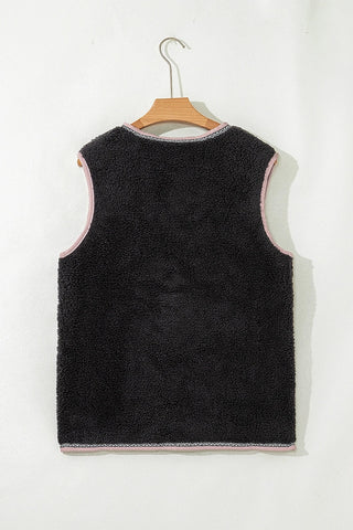 Contrast Trim Patch Pocket Button Vest