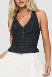 Button-Front Denim Tank Top