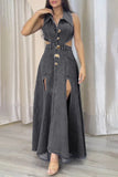 Cutout Belted Denim Maxi Dress