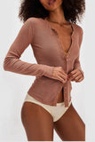 Snap-Button V-Neck Blouse
