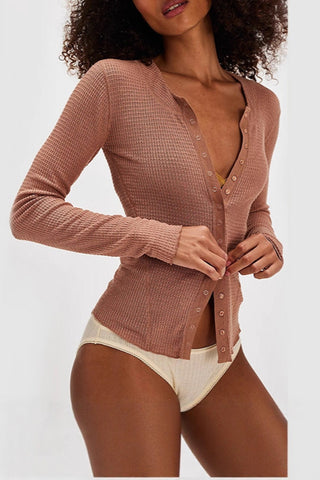 Snap-Button V-Neck Blouse