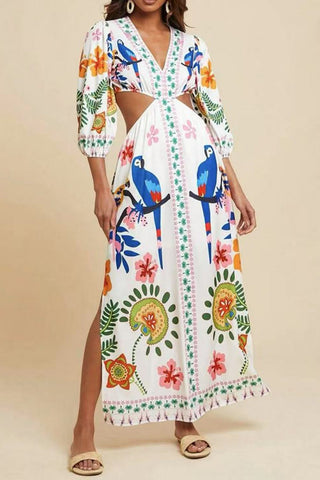 Cutout Maxi Dress with Vibrant Print