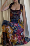 Sleeveless Abstract Print Maxi Dress