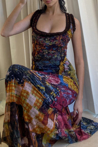 Sleeveless Abstract Print Maxi Dress