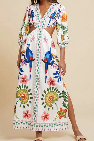 Cutout Maxi Dress with Vibrant Print