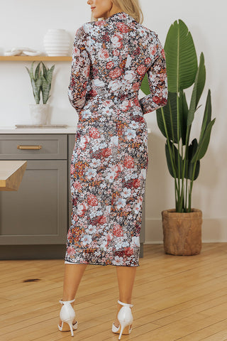 Floral Long-Sleeve Midi Dress